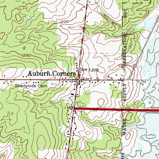 Topographic Map of Auburn Corners, OH