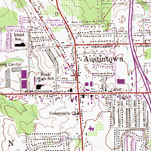 Topographic Map of Austintown, OH