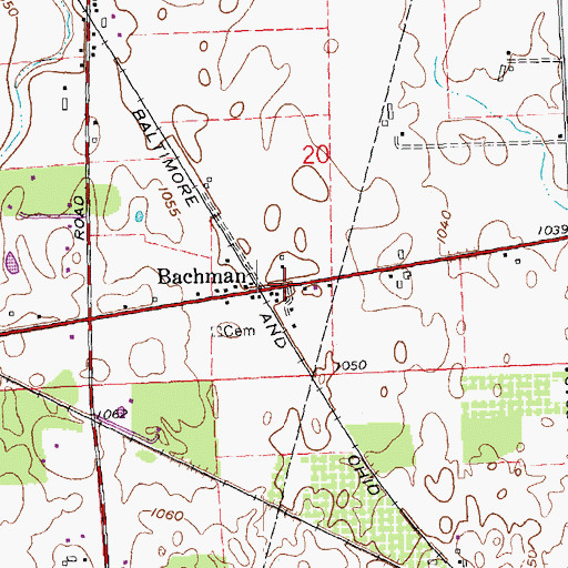 Topographic Map of Bachman, OH