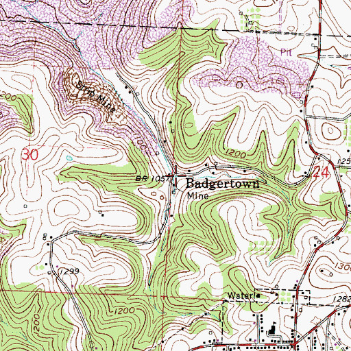 Topographic Map of Badgertown, OH