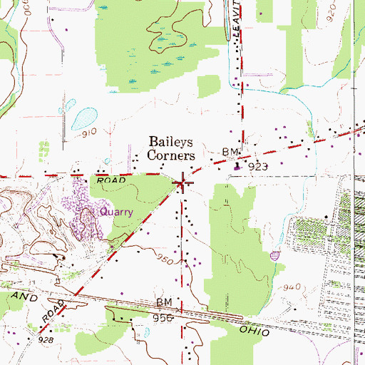 Topographic Map of Baileys Corners, OH