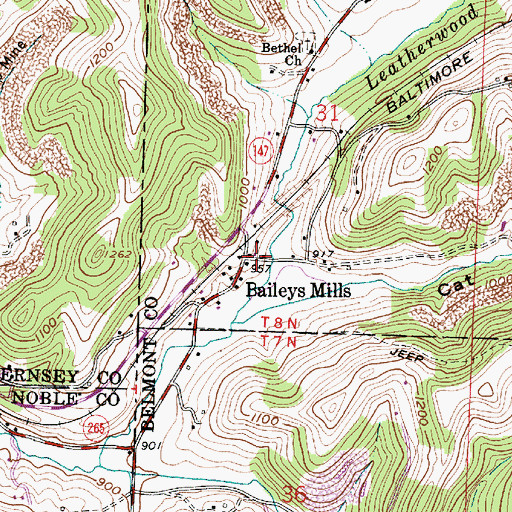 Topographic Map of Baileys Mills, OH