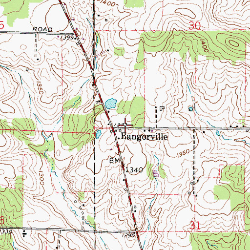Topographic Map of Bangorville, OH