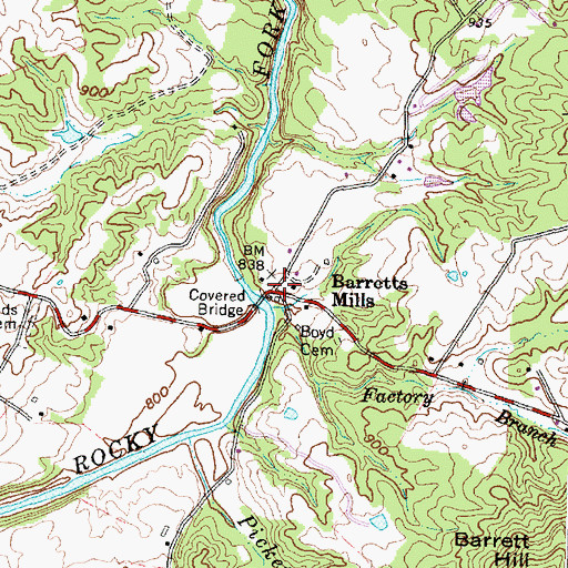 Topographic Map of Barretts Mills, OH