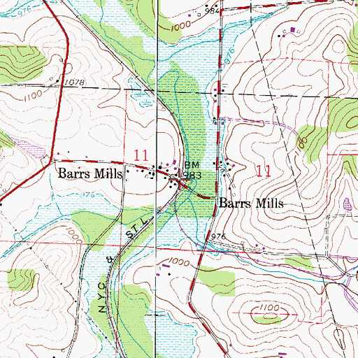 Topographic Map of Barrs Mills, OH