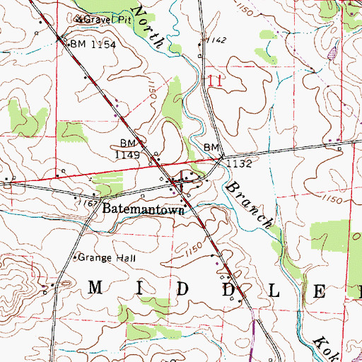 Topographic Map of Batemantown, OH