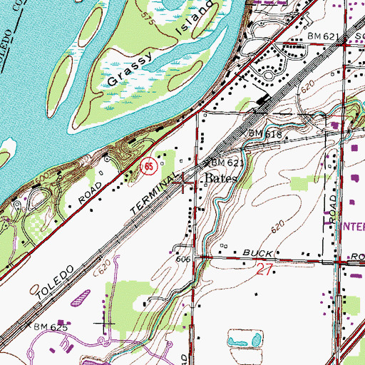 Topographic Map of Bates, OH