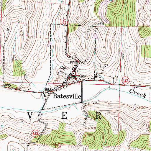 Topographic Map of Batesville, OH