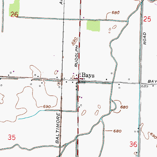 Topographic Map of Bays, OH