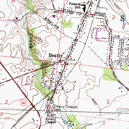 Topographic Map of Beatty, OH