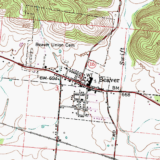 Topographic Map of Beaver, OH