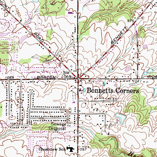Topographic Map of Bennetts Corners, OH