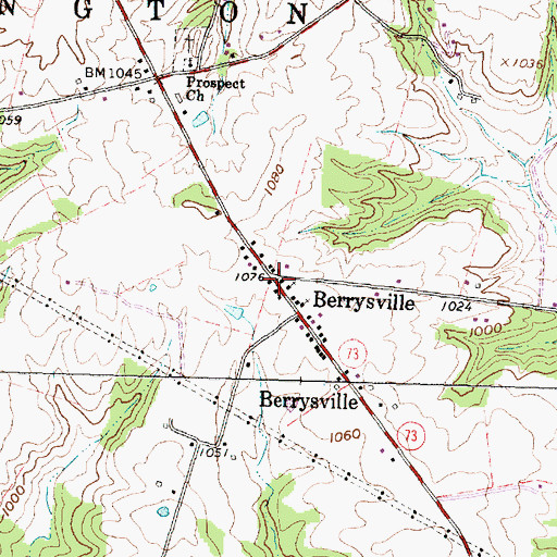 Topographic Map of Berrysville, OH