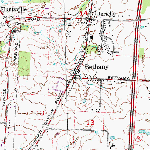 Topographic Map of Bethany, OH