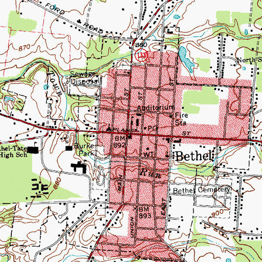 Topographic Map of Bethel, OH