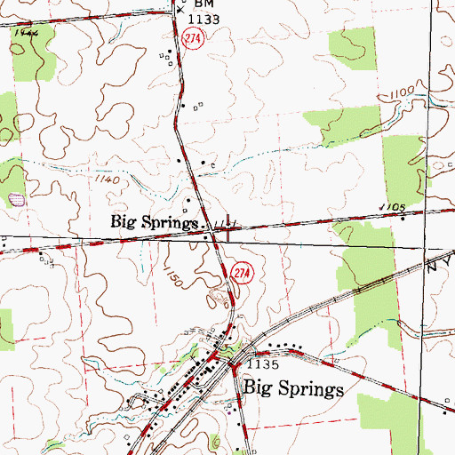 Topographic Map of Big Springs, OH