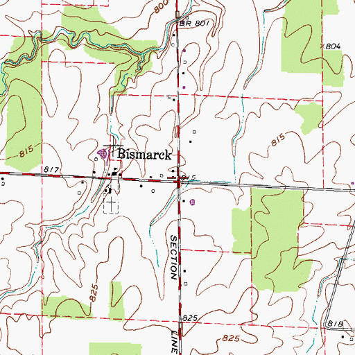 Topographic Map of Bismarck, OH