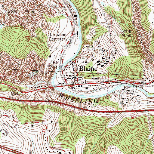 Topographic Map of Blaine, OH