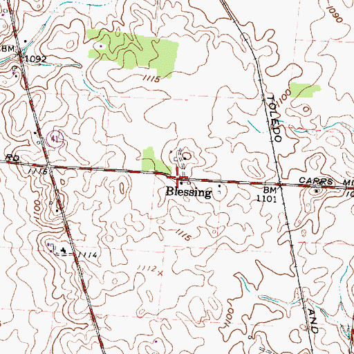 Topographic Map of Blessing, OH