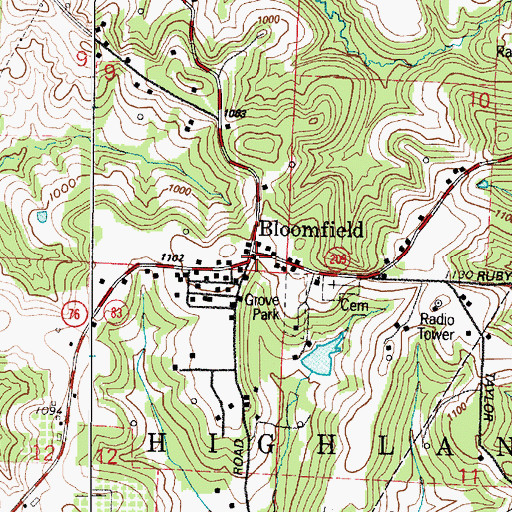 Topographic Map of Bloomfield, OH