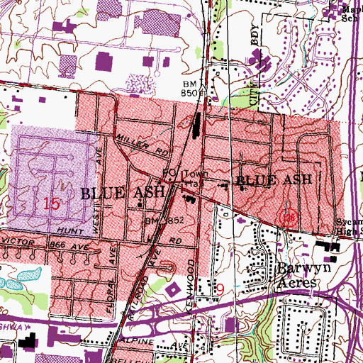 Topographic Map of Blue Ash, OH