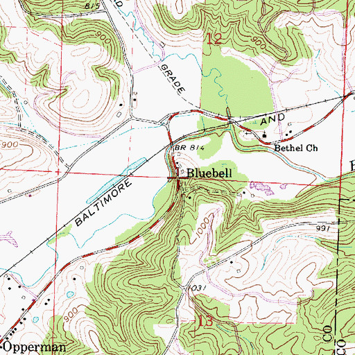 Topographic Map of Bluebell, OH
