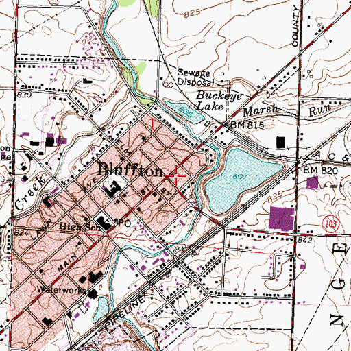 Topographic Map of Bluffton, OH