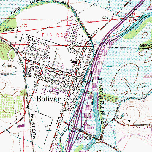 Topographic Map of Bolivar, OH