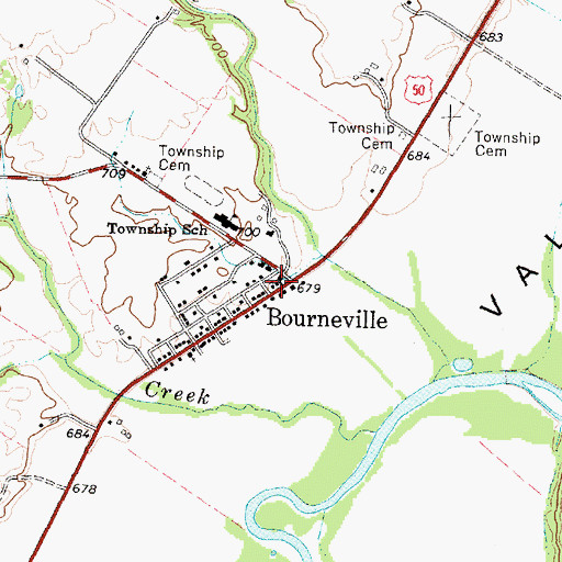 Topographic Map of Bourneville, OH