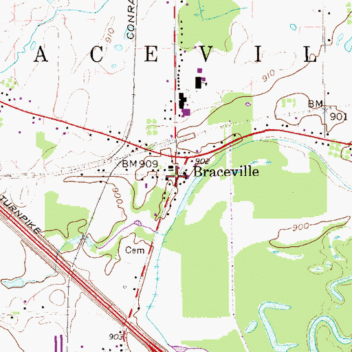 Topographic Map of Braceville, OH