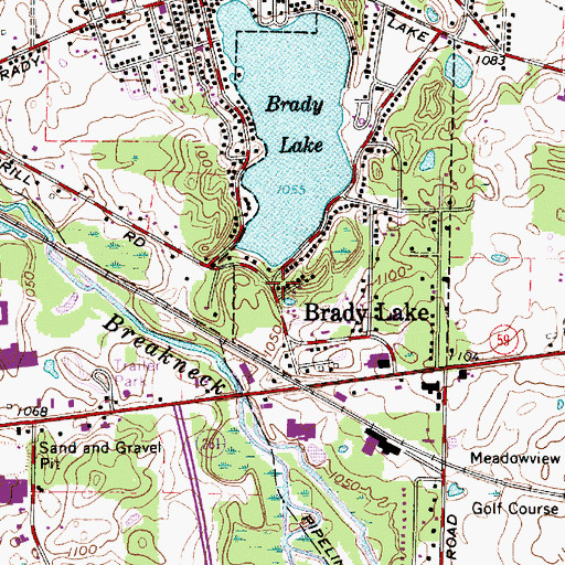Topographic Map of Brady Lake, OH