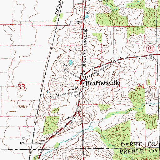 Topographic Map of Braffetsville, OH