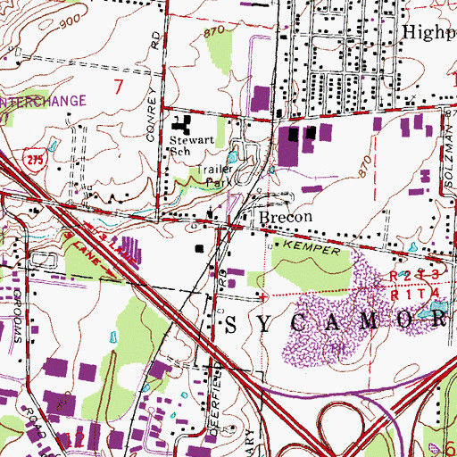 Topographic Map of Brecon, OH