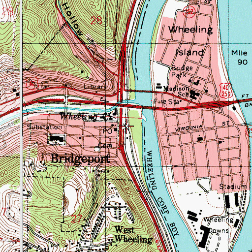 Topographic Map of Bridgeport, OH