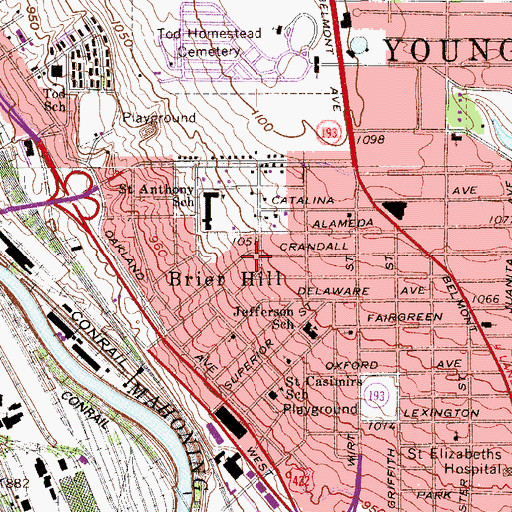 Topographic Map of Brier Hill, OH