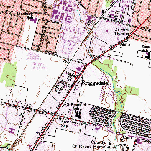 Topographic Map of Briggsdale, OH