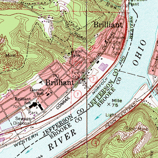 Topographic Map of Brilliant, OH