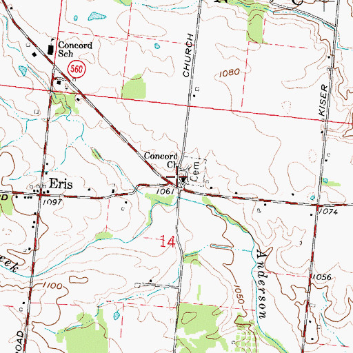 Topographic Map of Concord United Methodist Church, OH