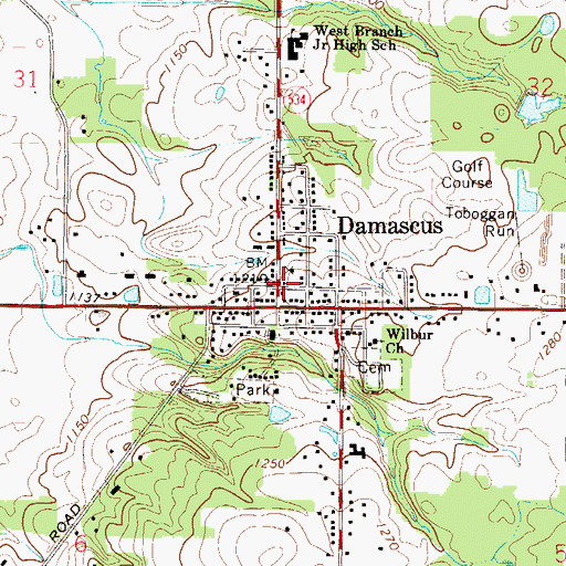 Topographic Map of Damascus, OH