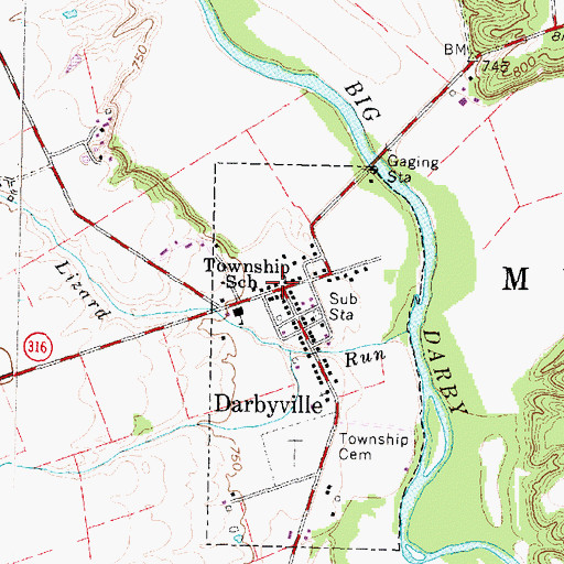 Topographic Map of Darbyville, OH