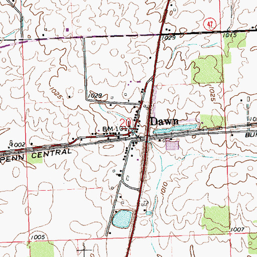 Topographic Map of Dawn, OH