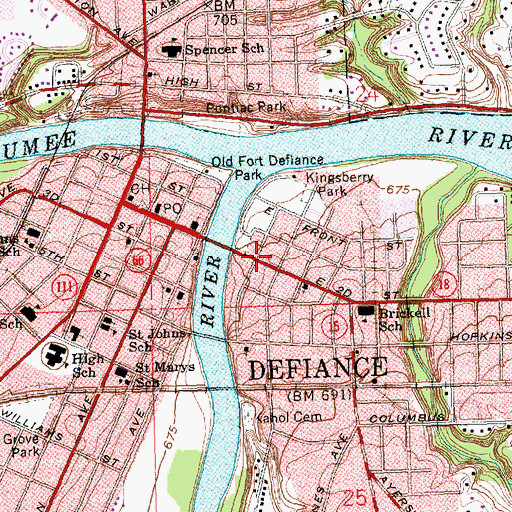 Topographic Map of Defiance, OH