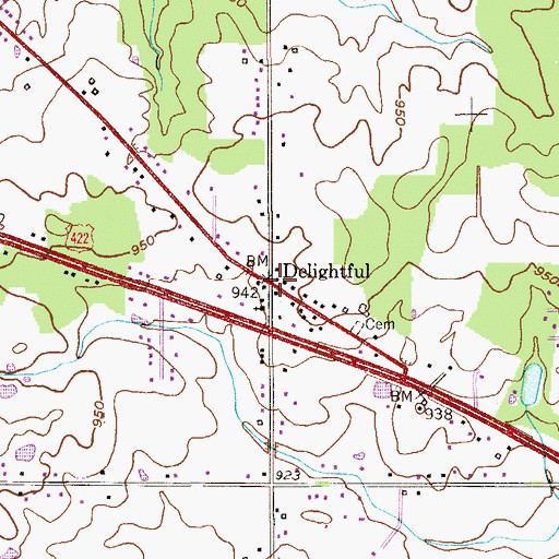 Topographic Map of Delightful, OH