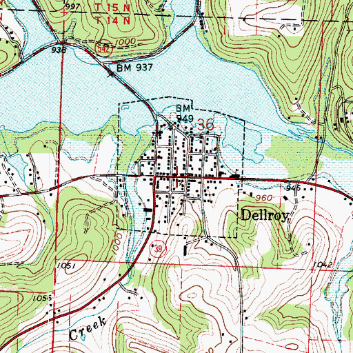 Topographic Map of Dellroy, OH