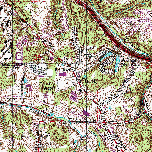 Topographic Map of Dent, OH