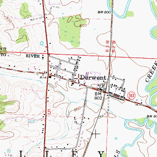 Topographic Map of Derwent, OH