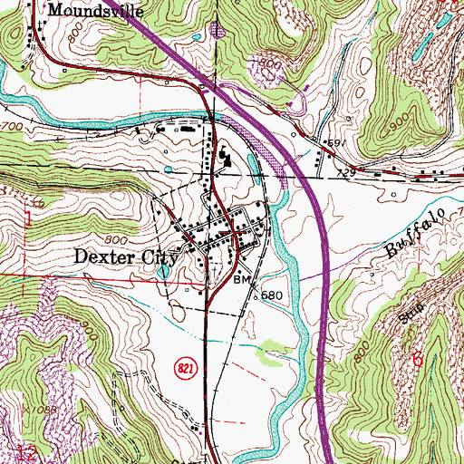 Topographic Map of Dexter City, OH
