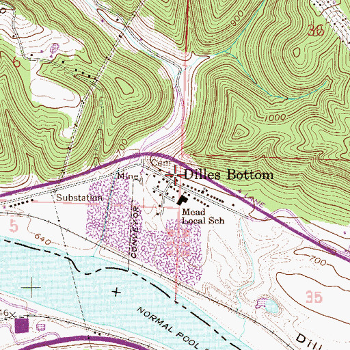 Topographic Map of Dilles Bottom, OH