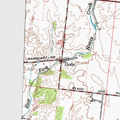 Topographic Map of Dodo, OH