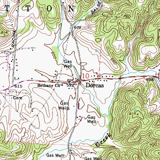 Topographic Map of Dorcas, OH